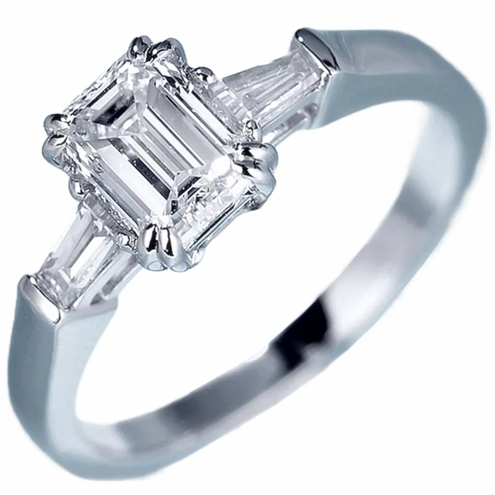 Emerald Cut Lab-Grown Diamond Three Stone Engagement Ring