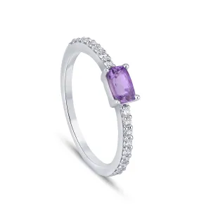 Emerald Cut Purple Sapphire Diamond Ring