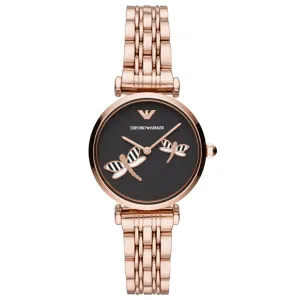 EMPORIO ARMANI Black Dial Gold Stainless Steel Watch For Ladies - AR11206