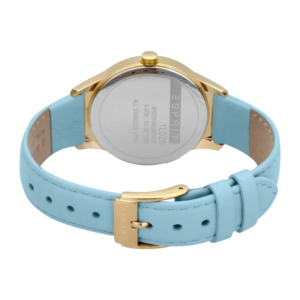 Esprit Ladies IP Gold Watch White Dial & Blue Strap