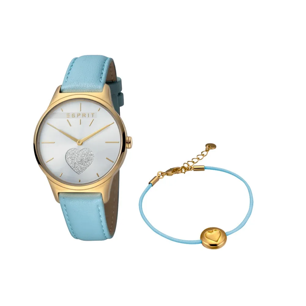Esprit Ladies IP Gold Watch White Dial & Blue Strap
