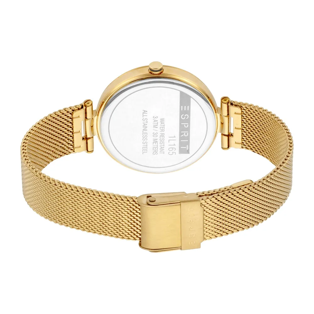 Esprit Ladies Watch Golden Mesh Bracelet With White Dial