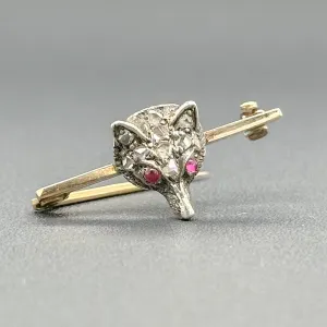 Estate 14K Y Gold Victorian 0.04cttw H-I/SI1 Diamond & 0.02cttw Garnet Fox Pin