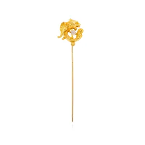 ESTATE 14K YELLOW GOLD DIAMOND WINGED LION STICK PIN - 0.07CTW