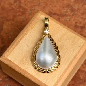 Estate 14KT Yellow Gold Pear Mabe Blister Pearl   Diamond Omega Enhancer Pendant
