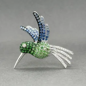 Estate 18K W Gold 2.33ctw Diamond & Gemstone Hummingbird Brooch