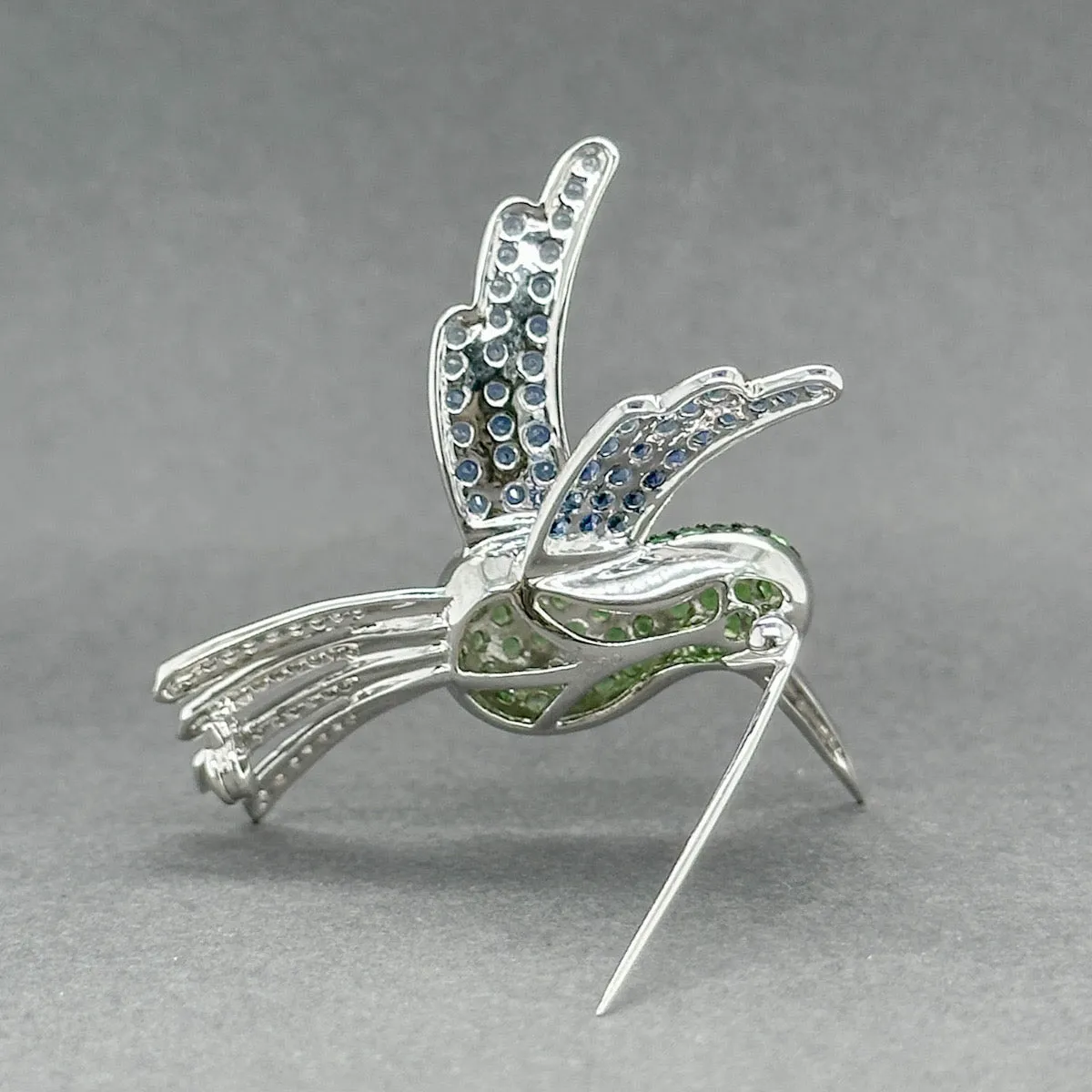 Estate 18K W Gold 2.33ctw Diamond & Gemstone Hummingbird Brooch