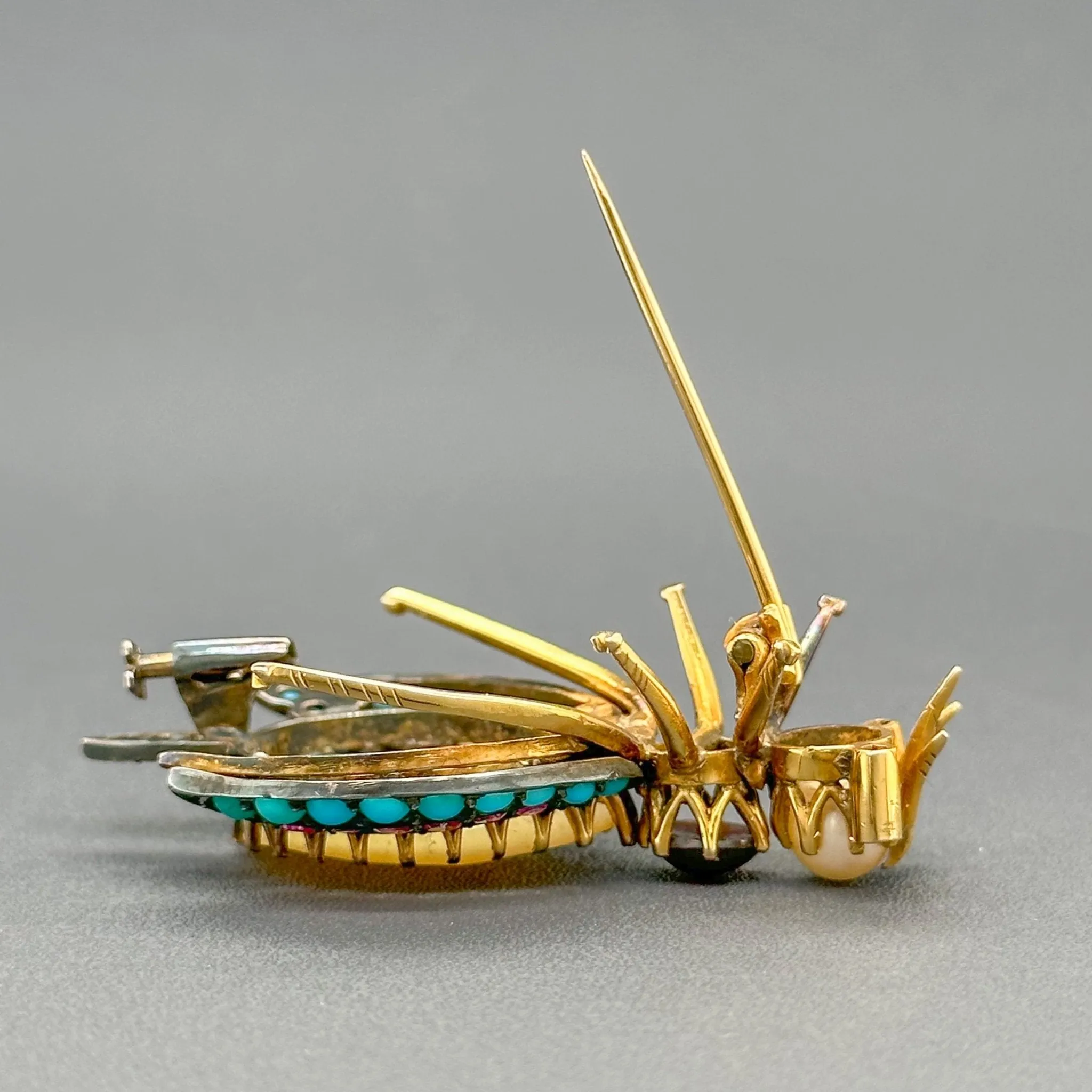 Estate 18K Y Gold M.O.P, Multi-gemstone, 0.02cttw I-J/I1 Diamond Bee Brooch