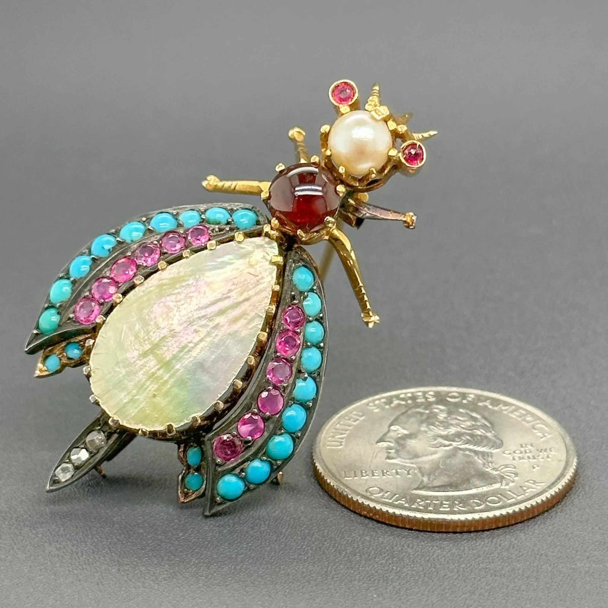 Estate 18K Y Gold M.O.P, Multi-gemstone, 0.02cttw I-J/I1 Diamond Bee Brooch