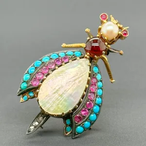 Estate 18K Y Gold M.O.P, Multi-gemstone, 0.02cttw I-J/I1 Diamond Bee Brooch