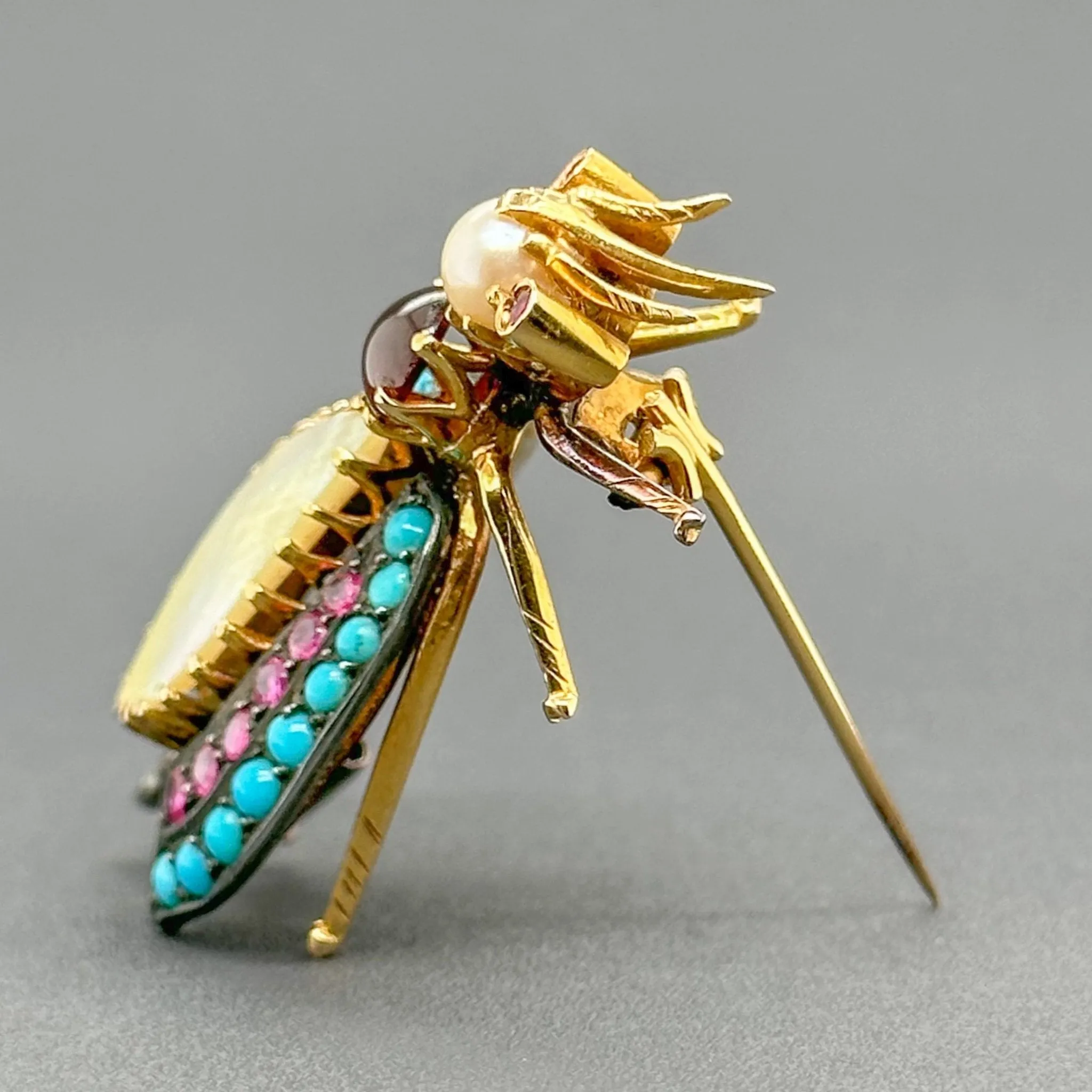 Estate 18K Y Gold M.O.P, Multi-gemstone, 0.02cttw I-J/I1 Diamond Bee Brooch