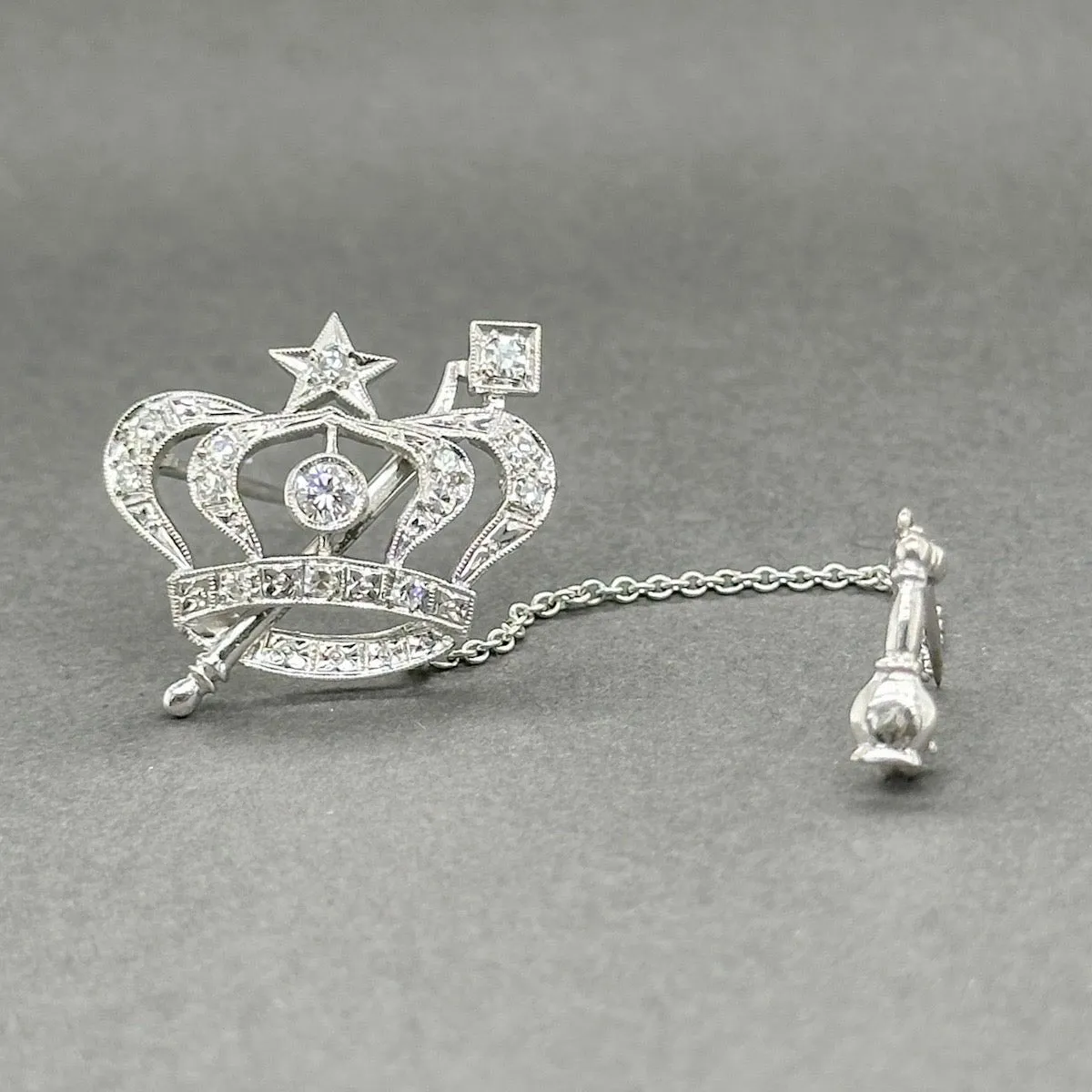 Estate 9K W Gold 0.43ctw G-H/VS1-SI1 Diamond Order of the Eastern Star Crown Pin