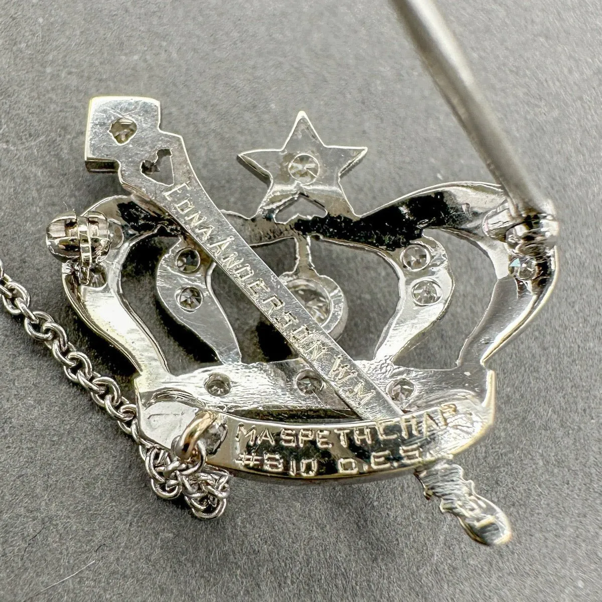 Estate 9K W Gold 0.43ctw G-H/VS1-SI1 Diamond Order of the Eastern Star Crown Pin