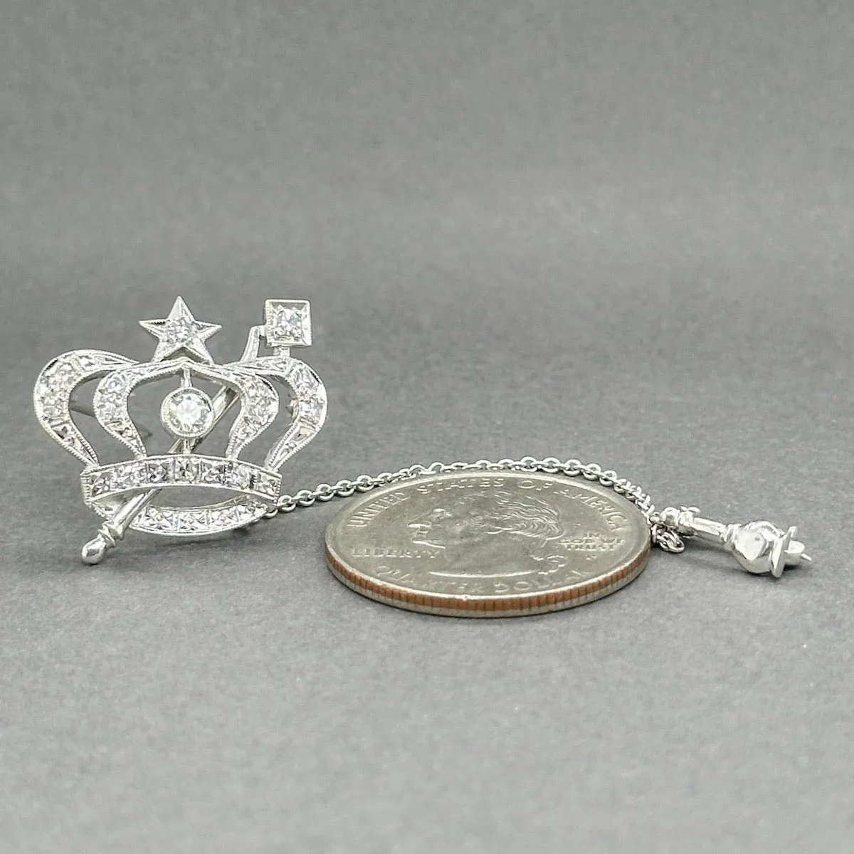Estate 9K W Gold 0.43ctw G-H/VS1-SI1 Diamond Order of the Eastern Star Crown Pin