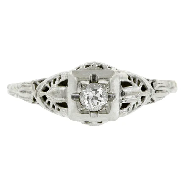 Estate Filigree Diamond Solitaire Engagement Ring, TRB 0.15ct