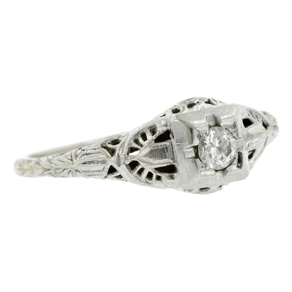 Estate Filigree Diamond Solitaire Engagement Ring, TRB 0.15ct