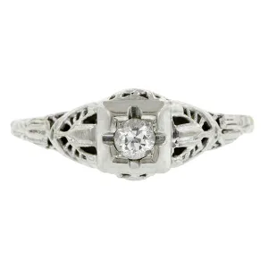 Estate Filigree Diamond Solitaire Engagement Ring, TRB 0.15ct