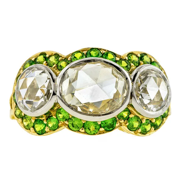 Estate Rose Cut Diamond & Tsavorite Garnet Ring