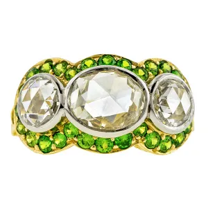 Estate Rose Cut Diamond & Tsavorite Garnet Ring