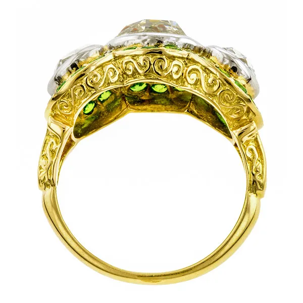 Estate Rose Cut Diamond & Tsavorite Garnet Ring