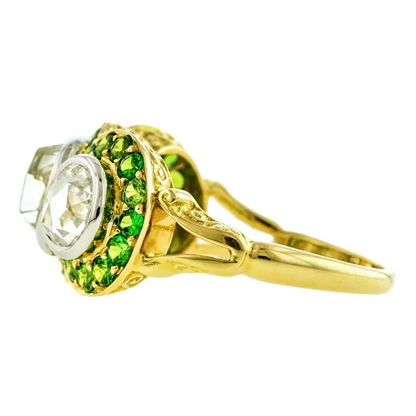 Estate Rose Cut Diamond & Tsavorite Garnet Ring