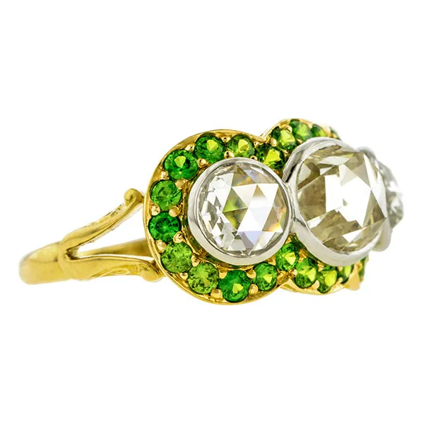 Estate Rose Cut Diamond & Tsavorite Garnet Ring