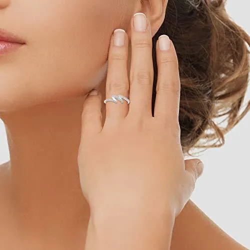 EternalDia 0.13 Cttw Diamond Twisted Spiral Engagement Band Ring In 10K White Gold (I1/GH)