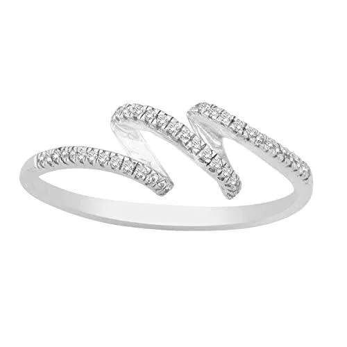 EternalDia 0.13 Cttw Diamond Twisted Spiral Engagement Band Ring In 10K White Gold (I1/GH)