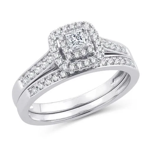 EternalDia 10K White Gold Diamond Double Halo Bridal Set Ring (0.50cttw,I2-I3/IJ)