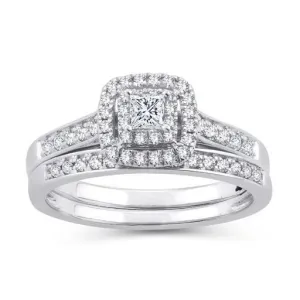 EternalDia 10K White Gold Diamond Double Halo Bridal Set Ring (0.50cttw,I2-I3/IJ)