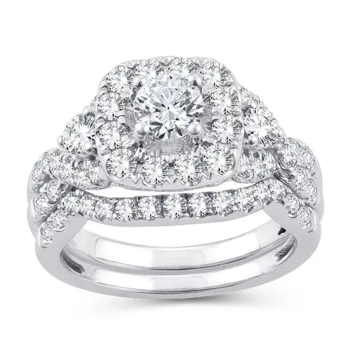 EternalDia 2 Cttw Diamond Cushion Frame Twisted Infinity Halo Bridal Set In 10kt White Gold (IJ/I2I3)