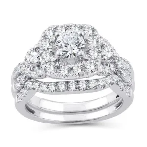 EternalDia 2 Cttw Diamond Cushion Frame Twisted Infinity Halo Bridal Set In 10kt White Gold (IJ/I2I3)