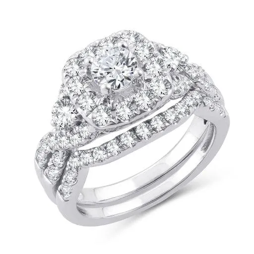 EternalDia 2 Cttw Diamond Cushion Frame Twisted Infinity Halo Bridal Set In 10kt White Gold (IJ/I2I3)