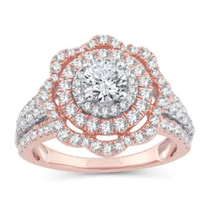 EternalDia 2.00 CT WT Diamond Floral Halo Engagement Rings In 10kt Two-Tone Gold (IJ/I2I3)