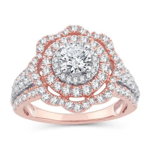 EternalDia 2.00 CT WT Diamond Floral Halo Engagement Rings In 10kt Two-Tone Gold (IJ/I2I3)