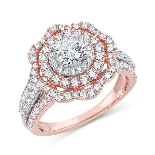 EternalDia 2.00 CT WT Diamond Floral Halo Engagement Rings In 10kt Two-Tone Gold (IJ/I2I3)