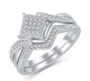 EternalDia 925 Silver 1/5 Cttw Diamond Quad Vintage-Style Bypass Engagement Bridal Set (IJ/I3)