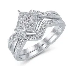 EternalDia 925 Silver 1/5 Cttw Diamond Quad Vintage-Style Bypass Engagement Bridal Set (IJ/I3)