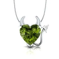EternalDia Peridot Devil Heart Pendant Necklace with Simulated Diamond with 18 Inch Chain