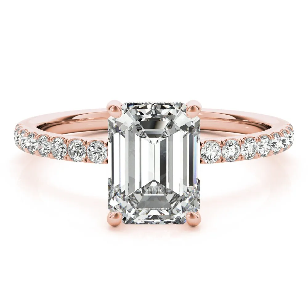 Evelyn Emerald Cut Hidden Halo Engagement Ring