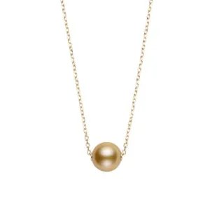 Fine Cable Chain with Sliding 10mm Golden South Sea Pearl Pendant