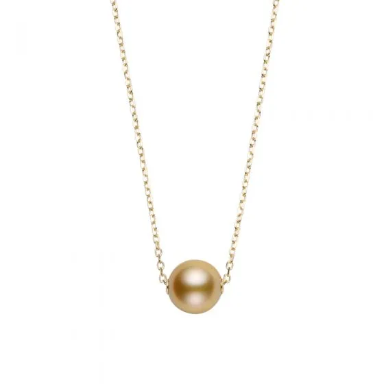 Fine Cable Chain with Sliding 10mm Golden South Sea Pearl Pendant