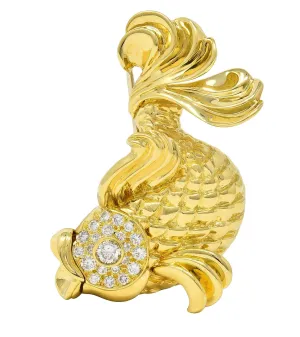 F.J. Cooper 1960's Diamond  18 Karat Yellow Gold Koi Fish Vintage Brooch