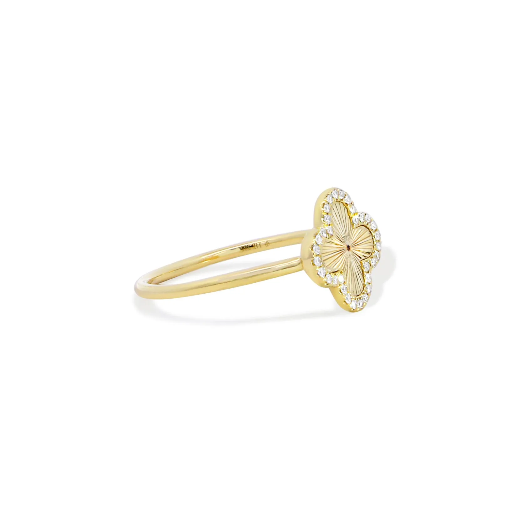 Fluted Gold Diamond Clover Ring
