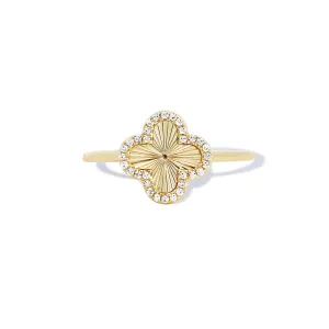 Fluted Gold Diamond Clover Ring