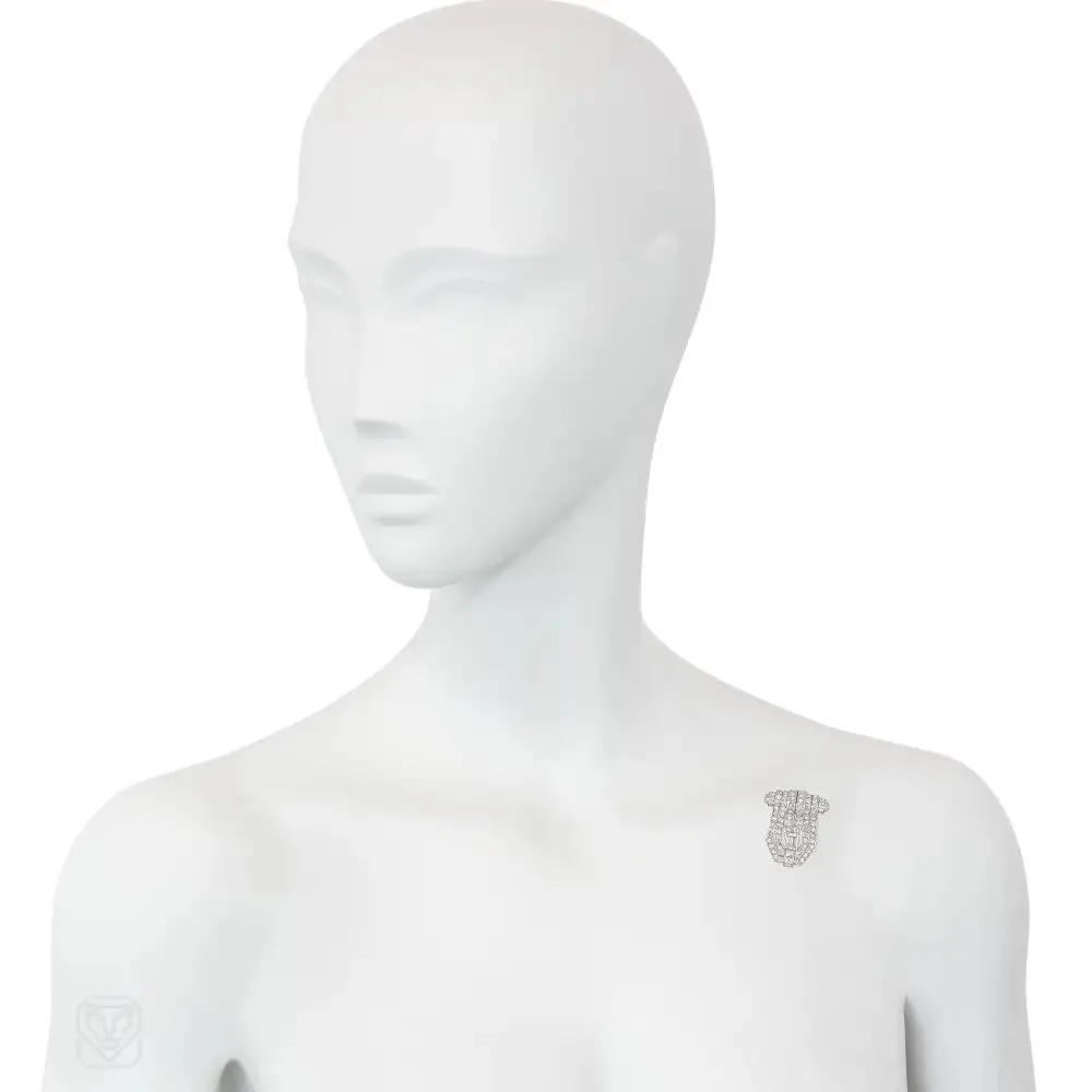 French Art Deco diamond shield-shaped clip brooch