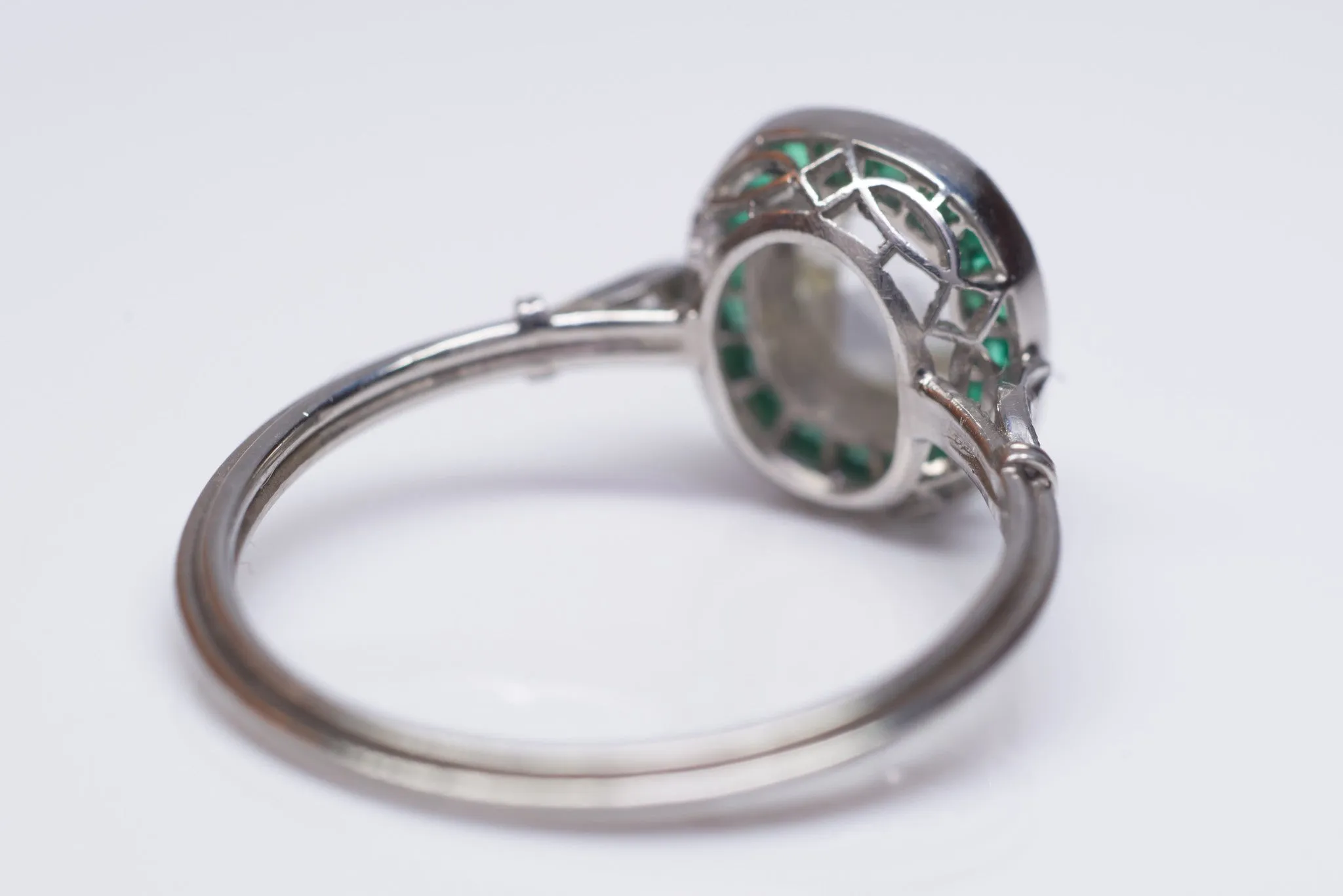FRENCH CUT EMERALD AND ROSE CUT DIAMOND TARGET RING