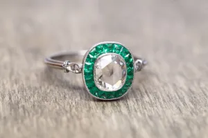 FRENCH CUT EMERALD AND ROSE CUT DIAMOND TARGET RING