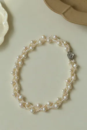 French Handcrafted Woven Seed Pearl Multi-Layer Necklace