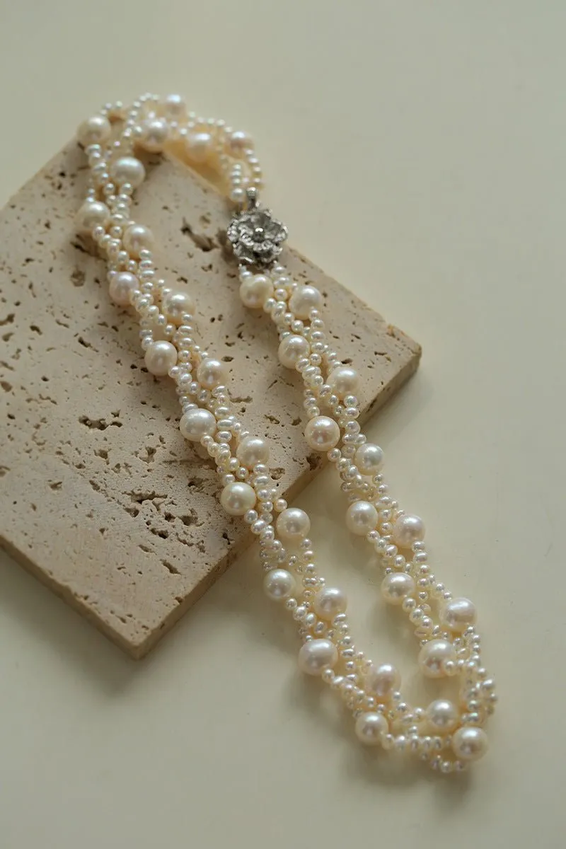 French Handcrafted Woven Seed Pearl Multi-Layer Necklace
